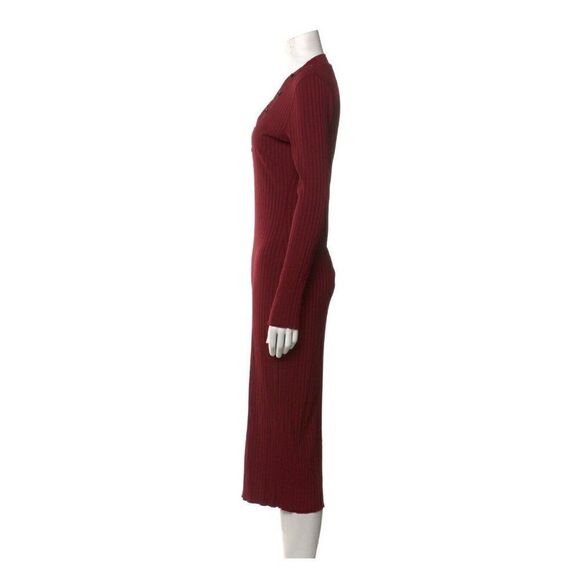 L’acadamie Authentic Solid Burgundy Red Long Sleeve V Neck MIDI Dress Small - Picture 2 of 8